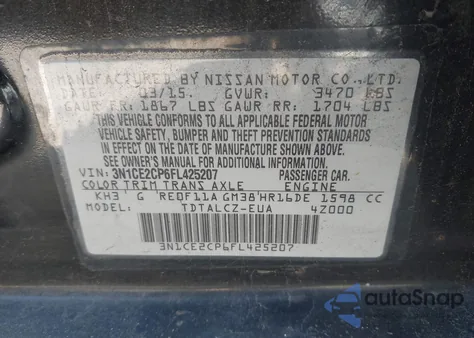 2015 Nissan Versa Note S Plus from USA, damaged, VIN 3N1CE2CP6FL425207